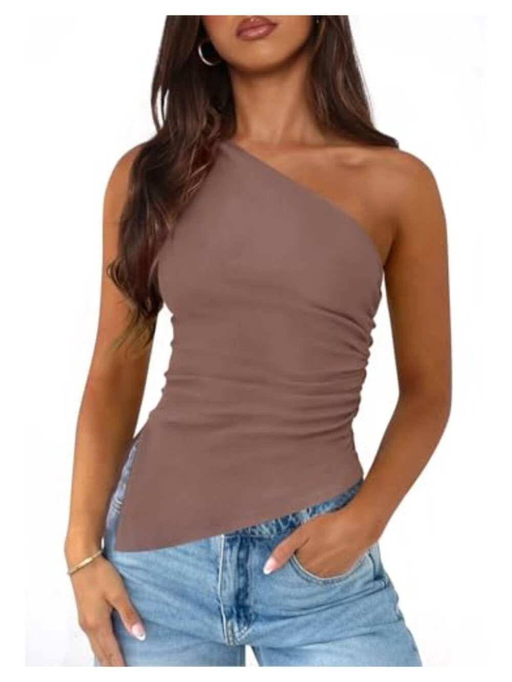 Womens Off Shoulder Tank Top Asymmetrical Y2K Ruched Sleeveless Crop Top